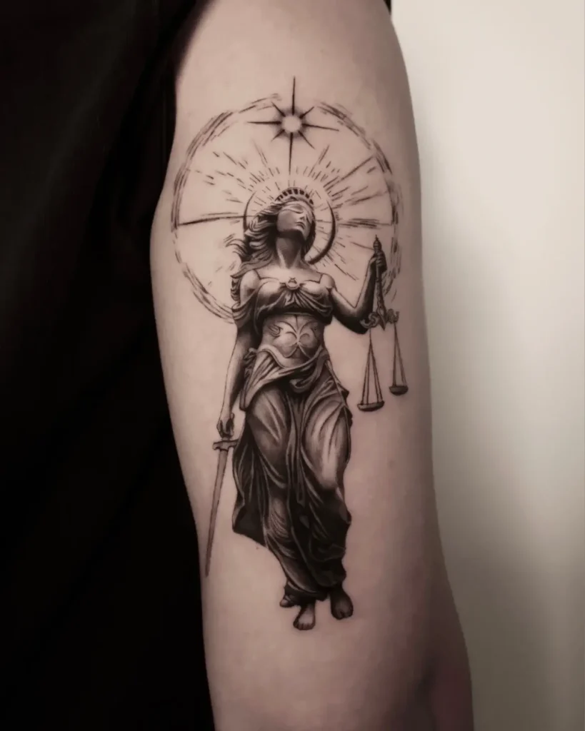 1. Lady Justice Arm Tattoo