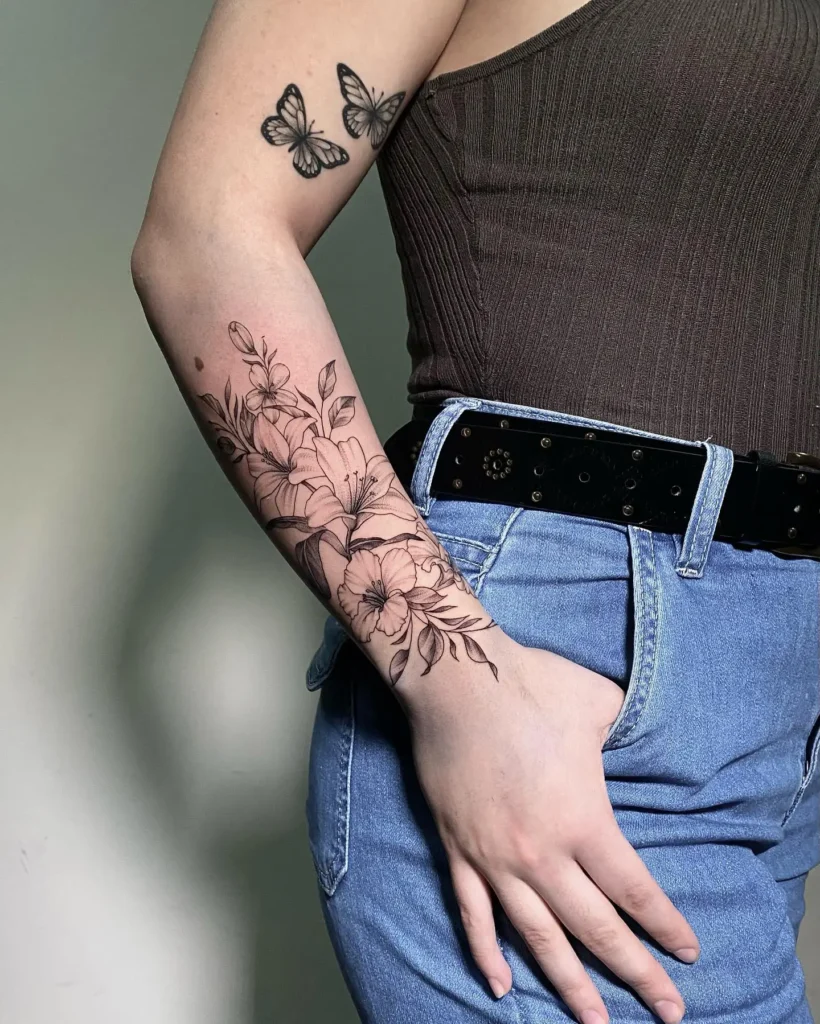 5. Botanical Forearm Bouquet Tattoo