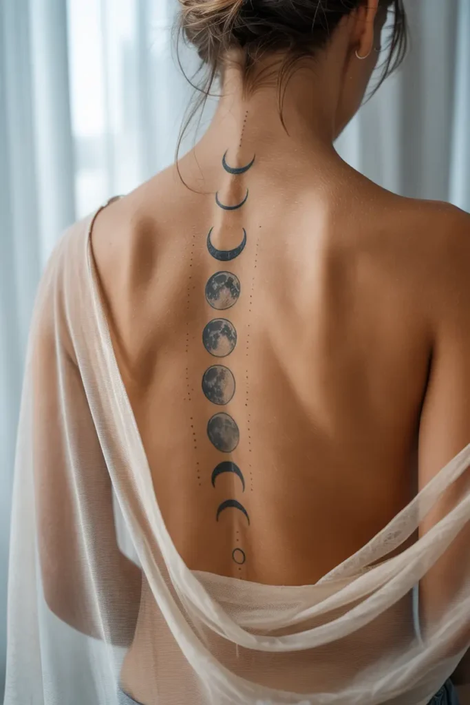 9. Lunar Phases Spine Tattoo