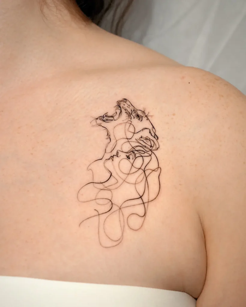 The lion stands tall as a symbol of leadership and pride. A detailed lion face works great on the upper arm or shoulder. For a sleeve, pair it with roses or a geometric pattern. Want something cleaner? Try a simple lion outline for a bold yet easy animal tattoo idea.