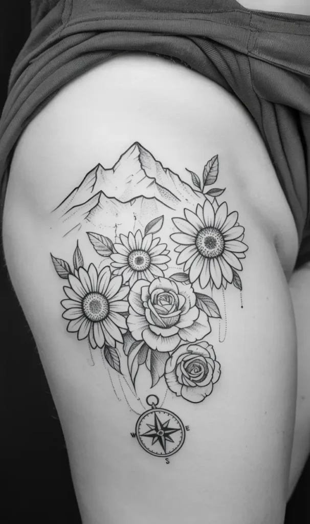 Roses and Daisies with Compass