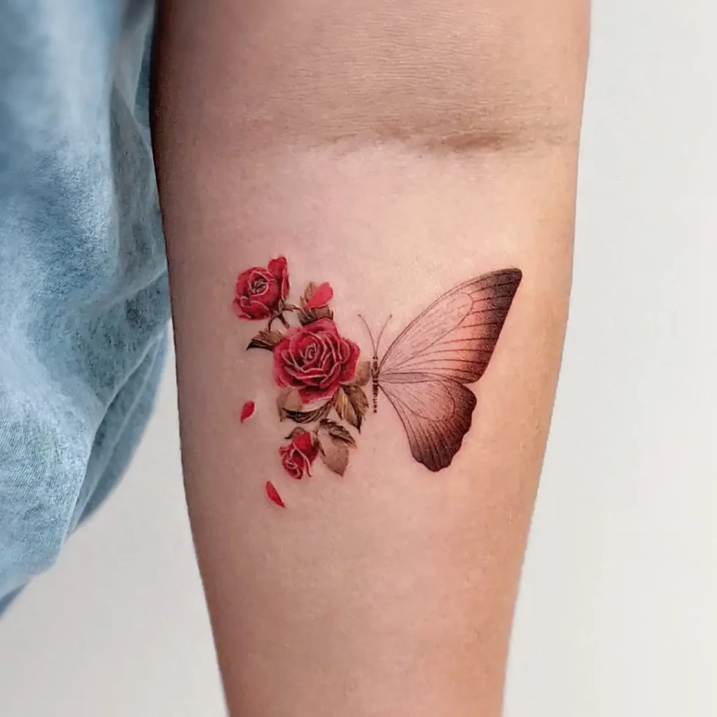Butterfly and Flower Blend Tattoo