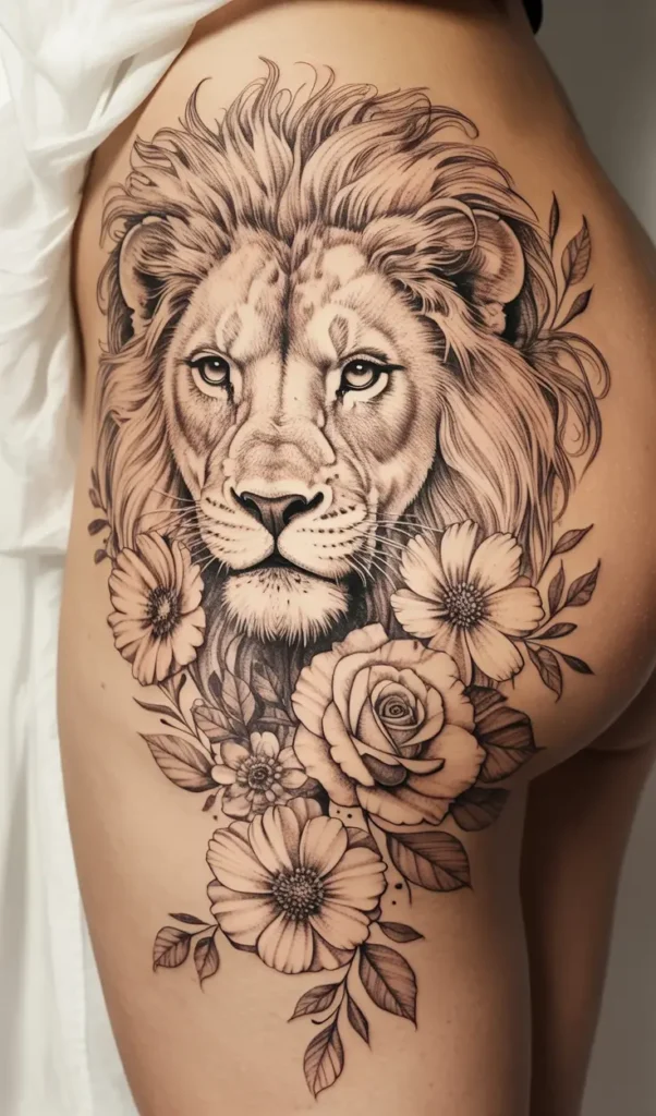 Lionheart Bloom Hip Tattoo