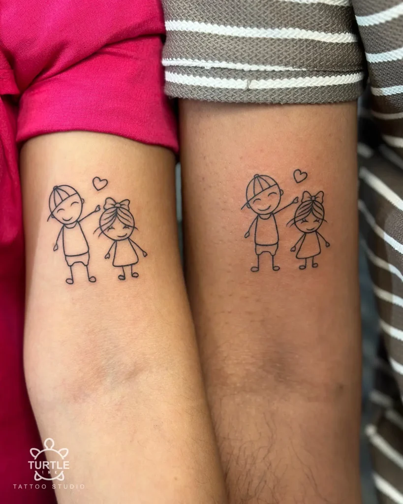 1. Stick Figure Siblings With Hearts