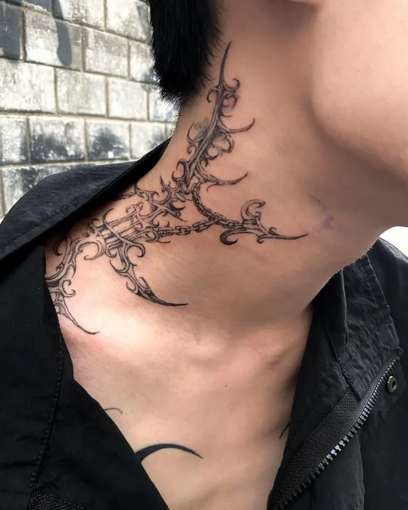 10. Barbed Filigree Neck Tattoo