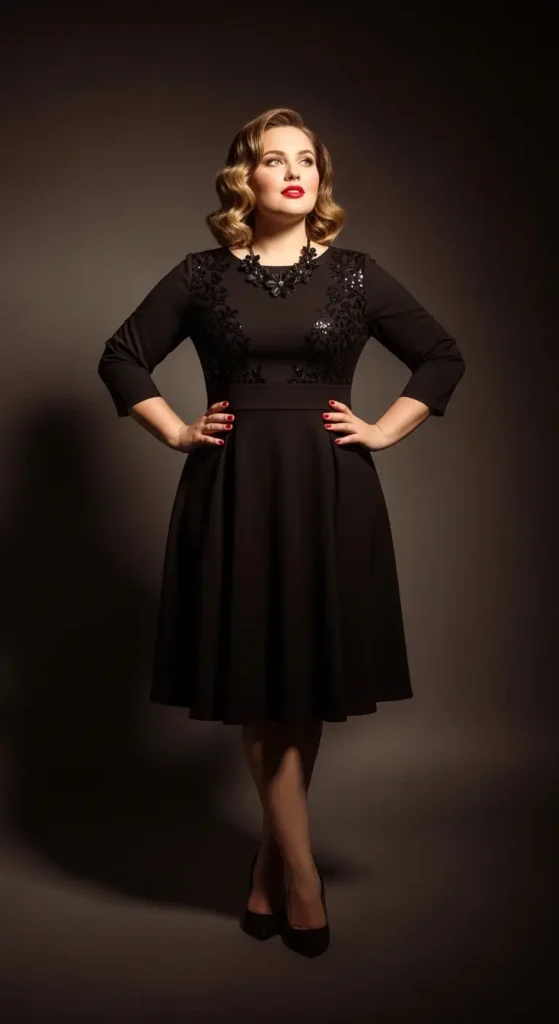 10. Black Fit-and-Flare Dress with Sequin Detail