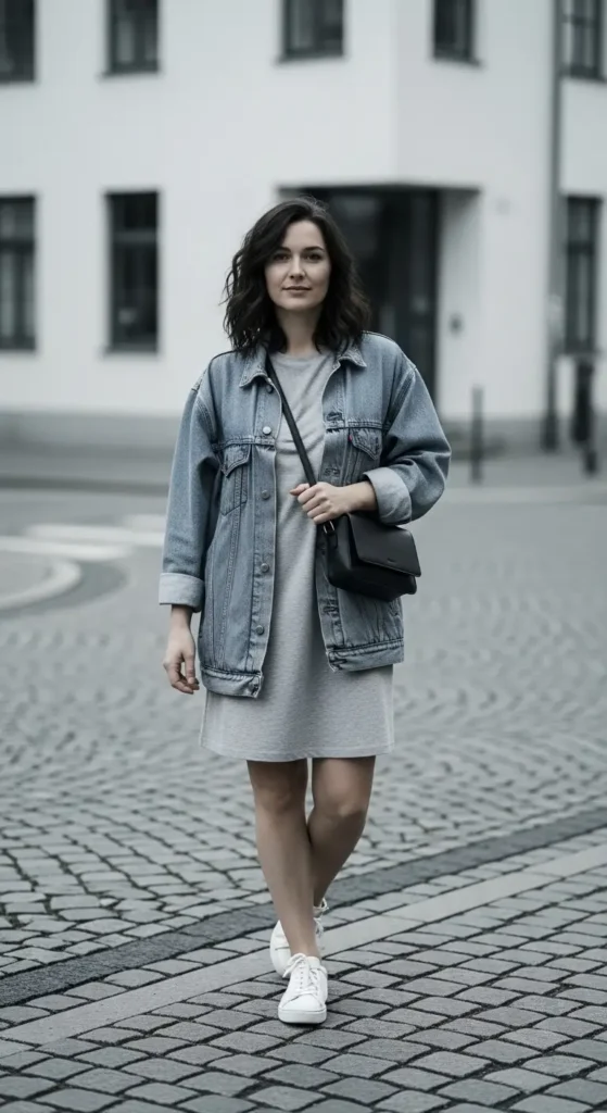10. Denim Jacket & T-Shirt Dress Vibe