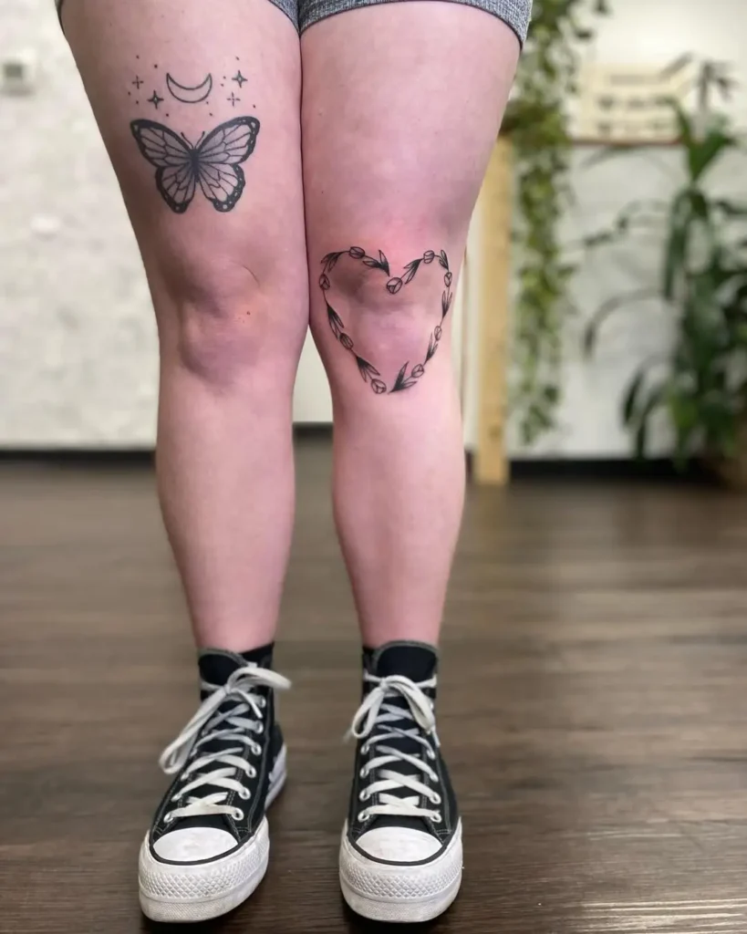 10. Floral Heart Knee Tattoo
