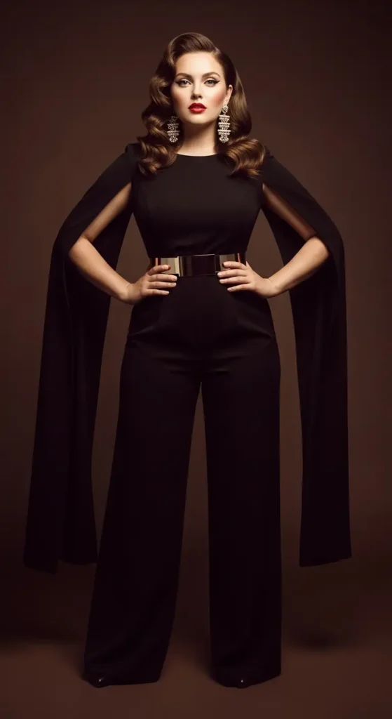 11. Black Cape Sleeve Wedding Jumpsuit