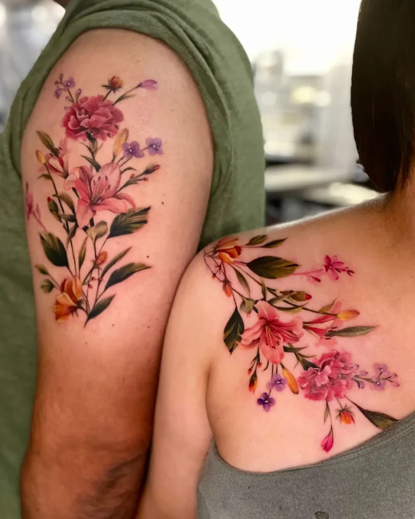 11.Matching Floral Collarbone Tattoo