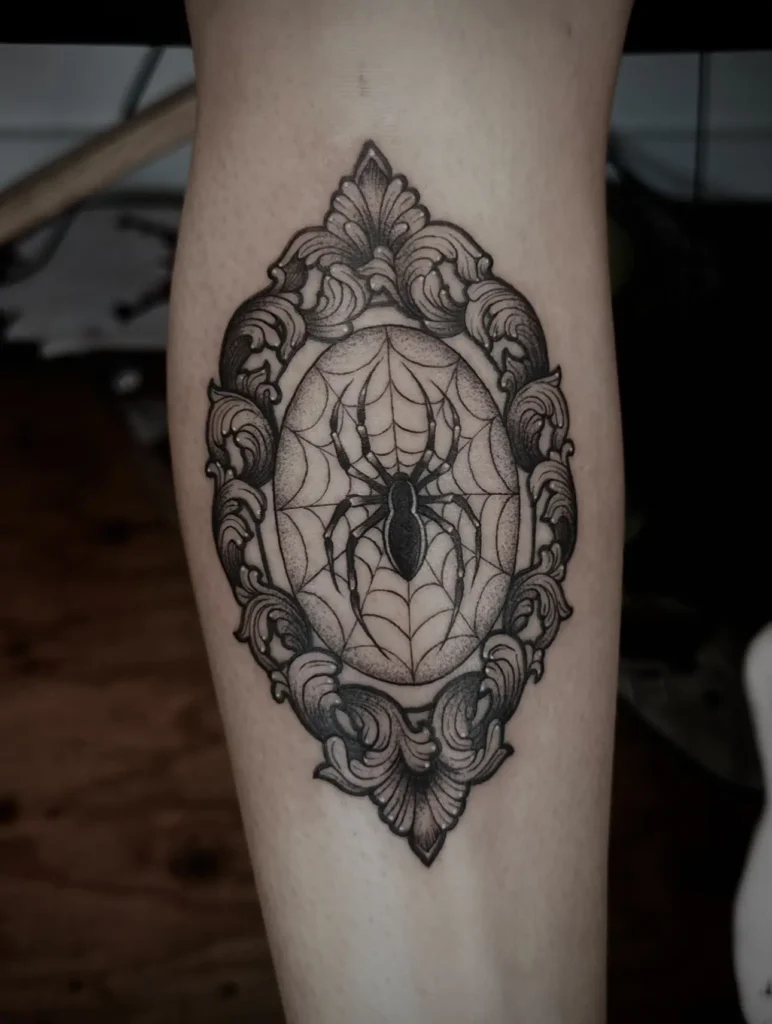 12. Baroque Mirror Spider Web Tattoo