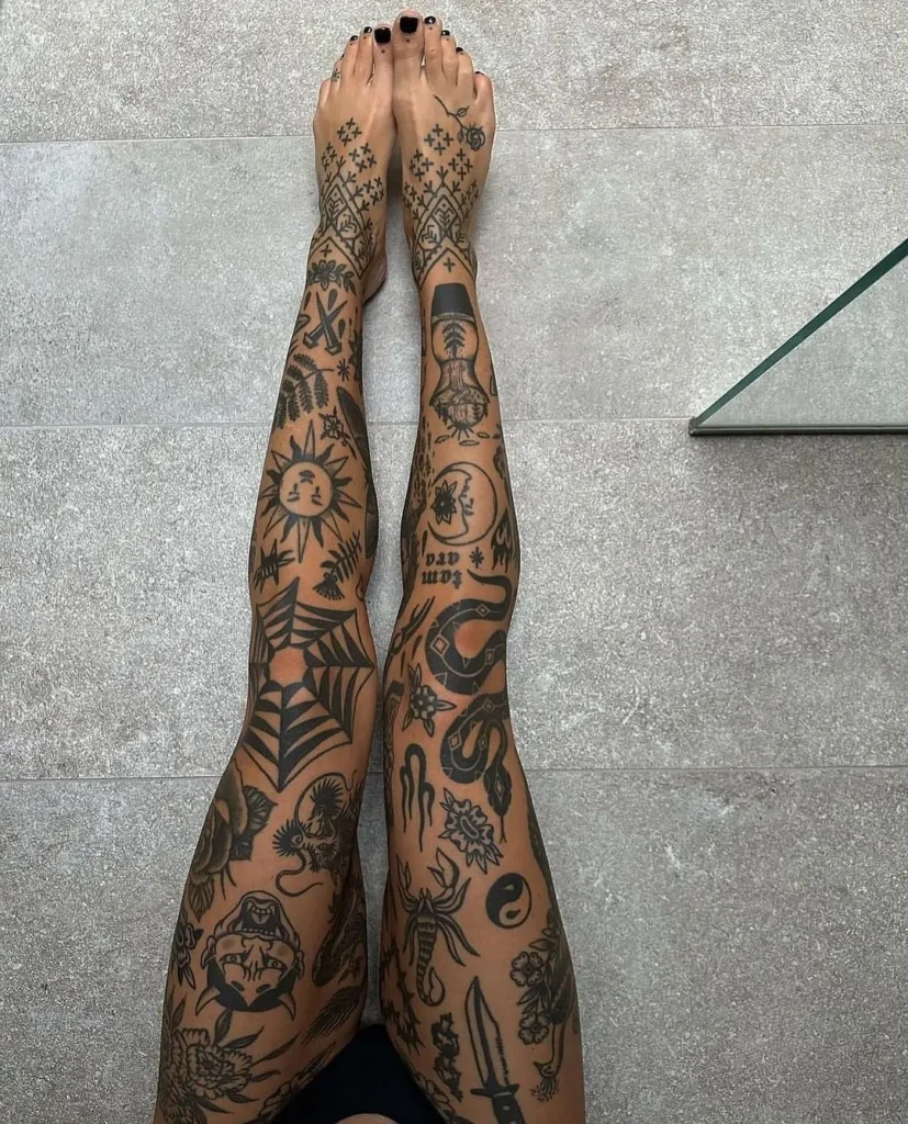 12. Bold Patchwork Knee Tattoo