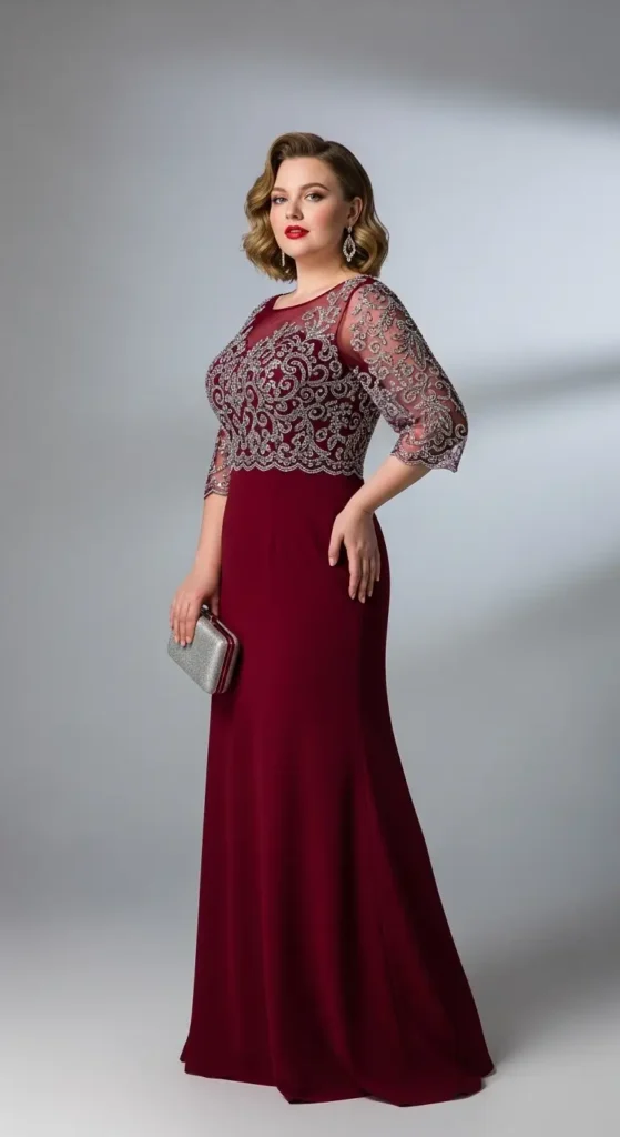 12. Burgundy Embroidered Evening Gown