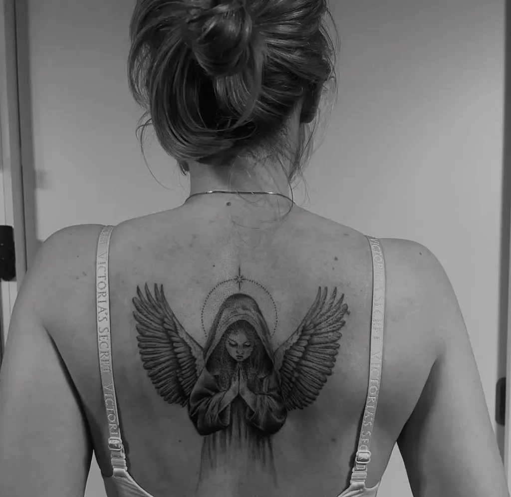 12. Praying Hooded Guardian Angel Tattoo
