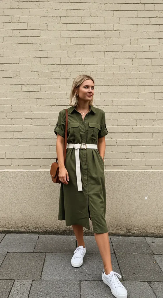 14. Olive Utility Dress & Fresh Kicks