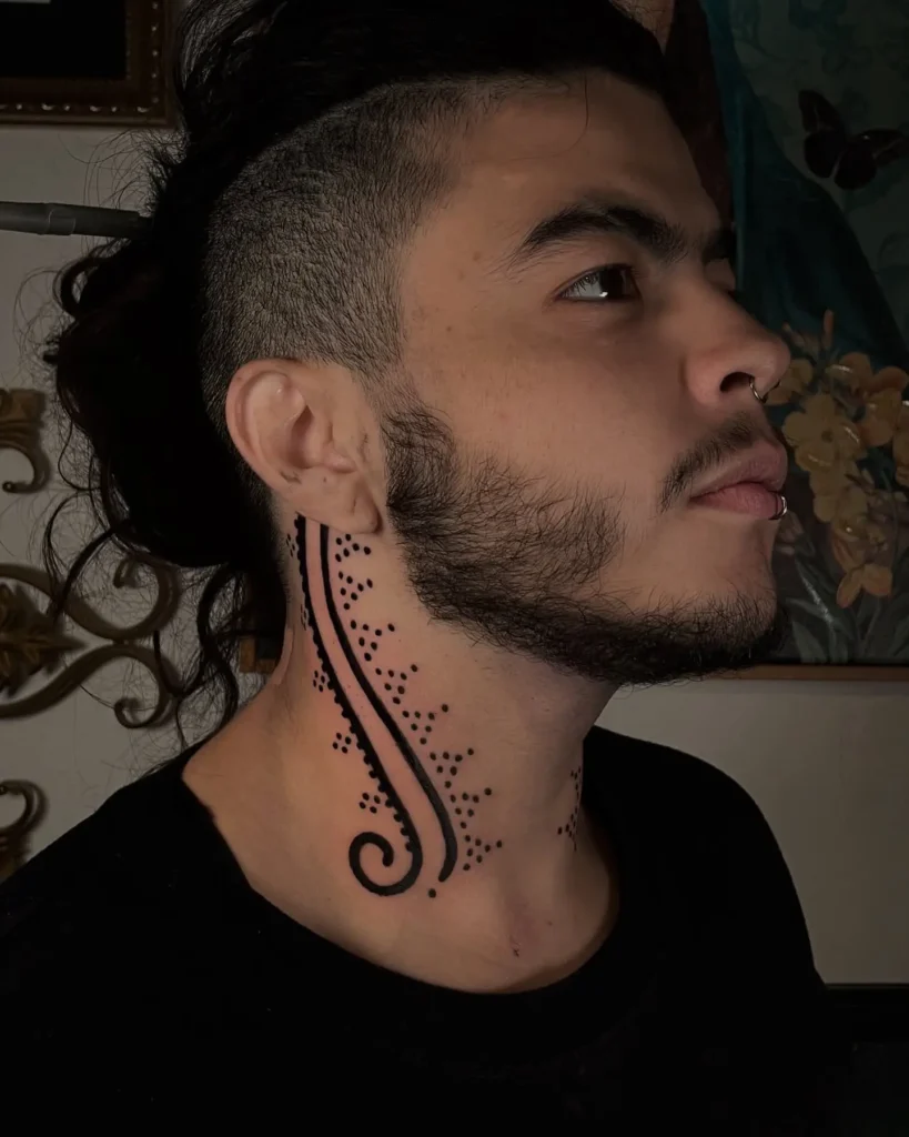 14. Spiral Dotwork Neck Tattoo