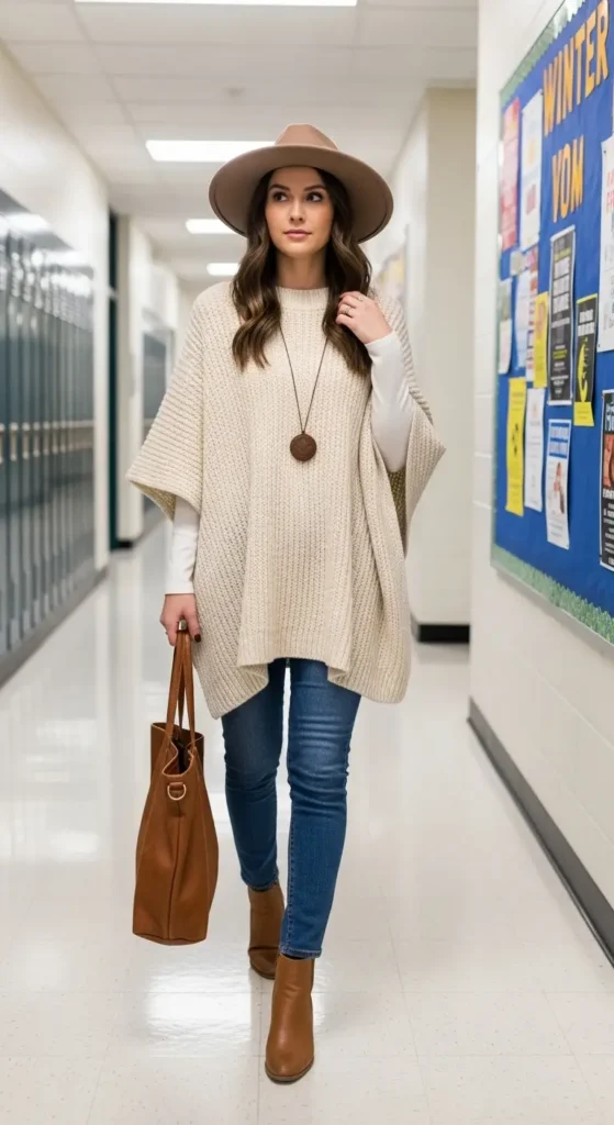 15. Knit Poncho and Jeans