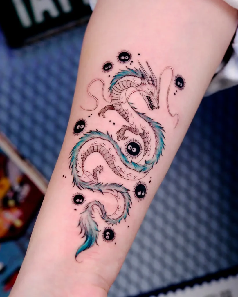 16. Blue Flame Dragon Forearm Tattoo