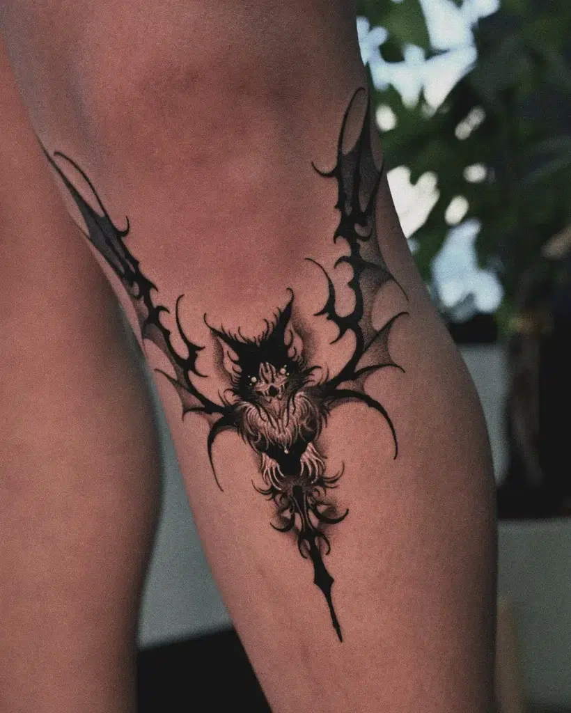 17. Demonic Bat Knee Tattoo