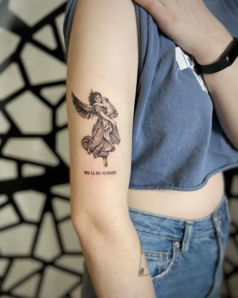 17. Guardian Angel with Quote Tattoo