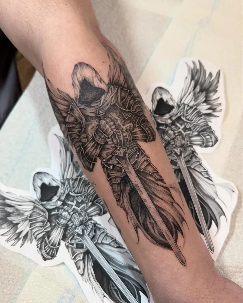 18. Hooded Warrior Guardian Angel Tattoo