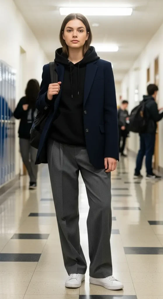 18. Hoodie and Pleated Trousers