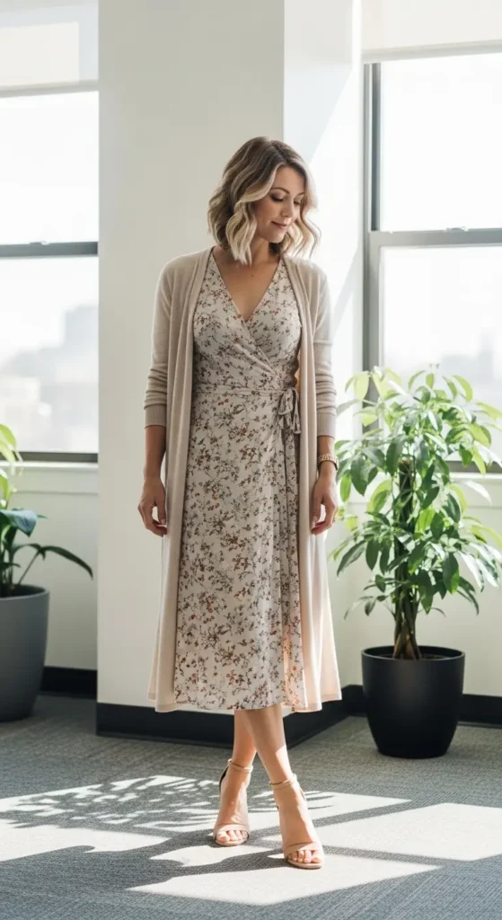 19. Midi Wrap Dress + Duster Cardigan