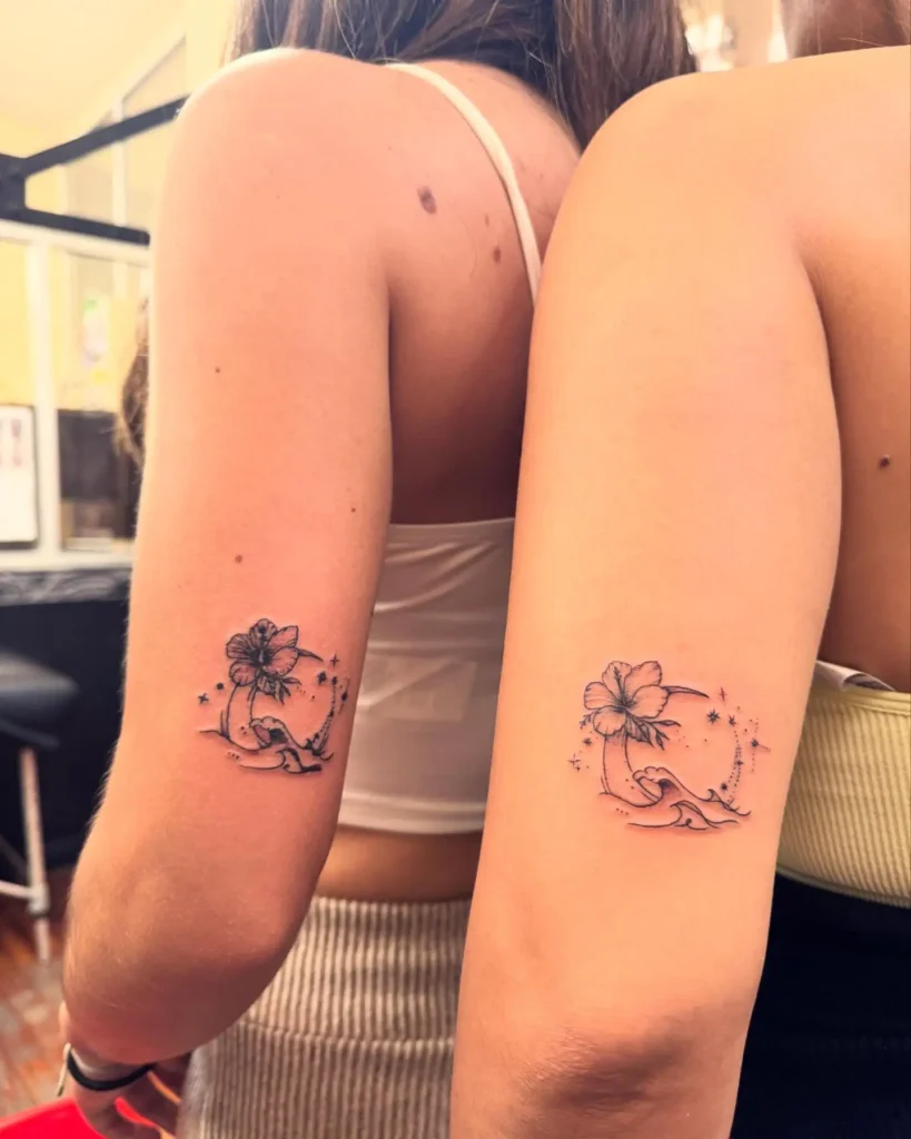 2. Hibiscus Moon and Wave Matching tatoo