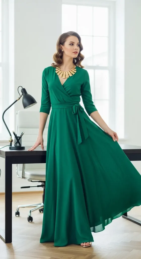 2. Wrap Dress + Statement Necklace