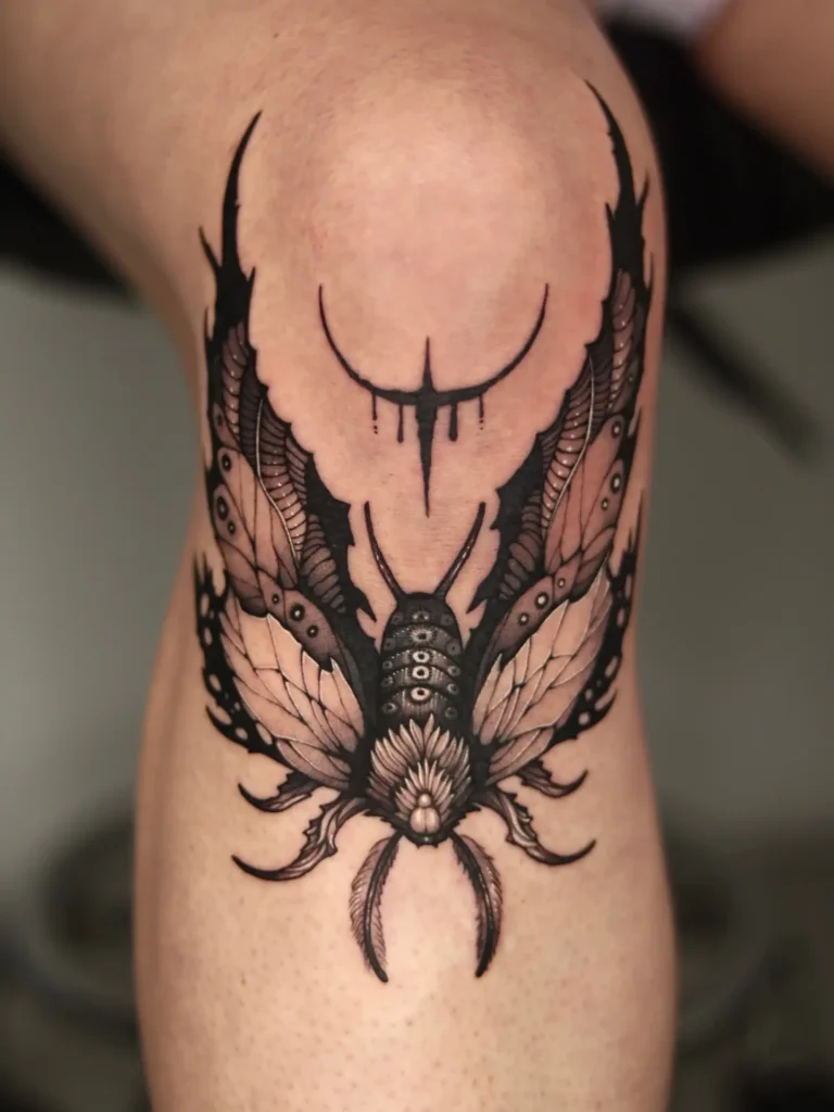 20. Gothic Moth Knee Tattoo