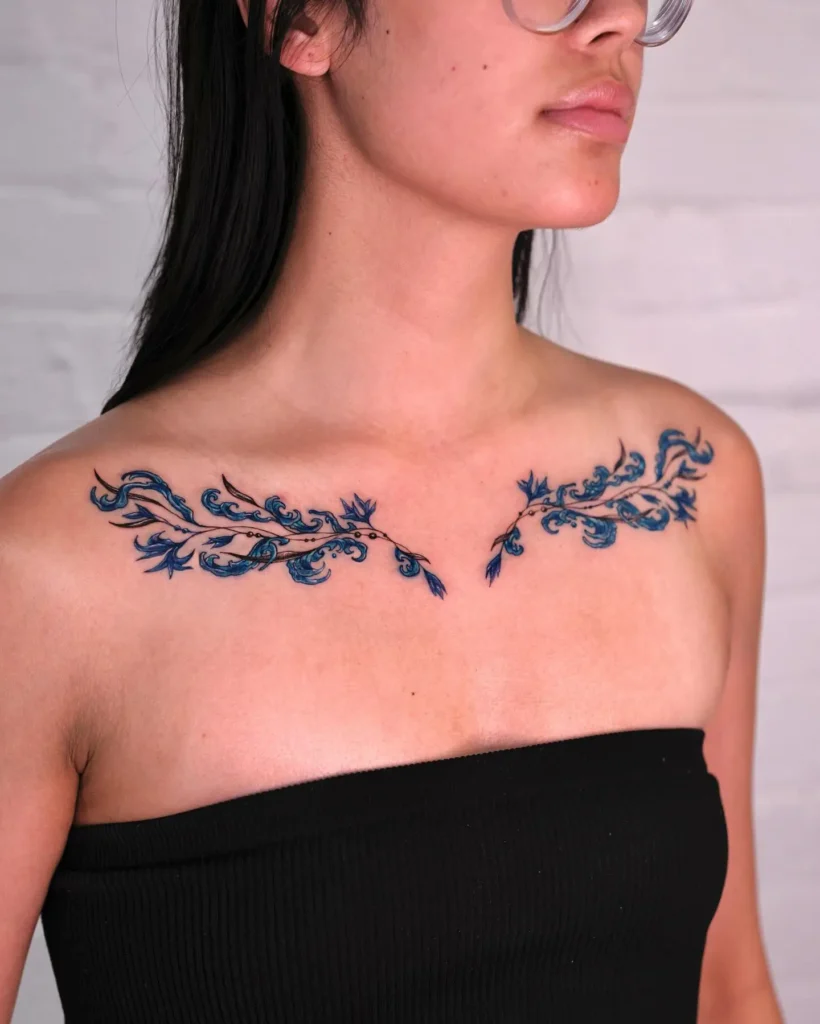 20. Ornate Blue Botanical Tattoo