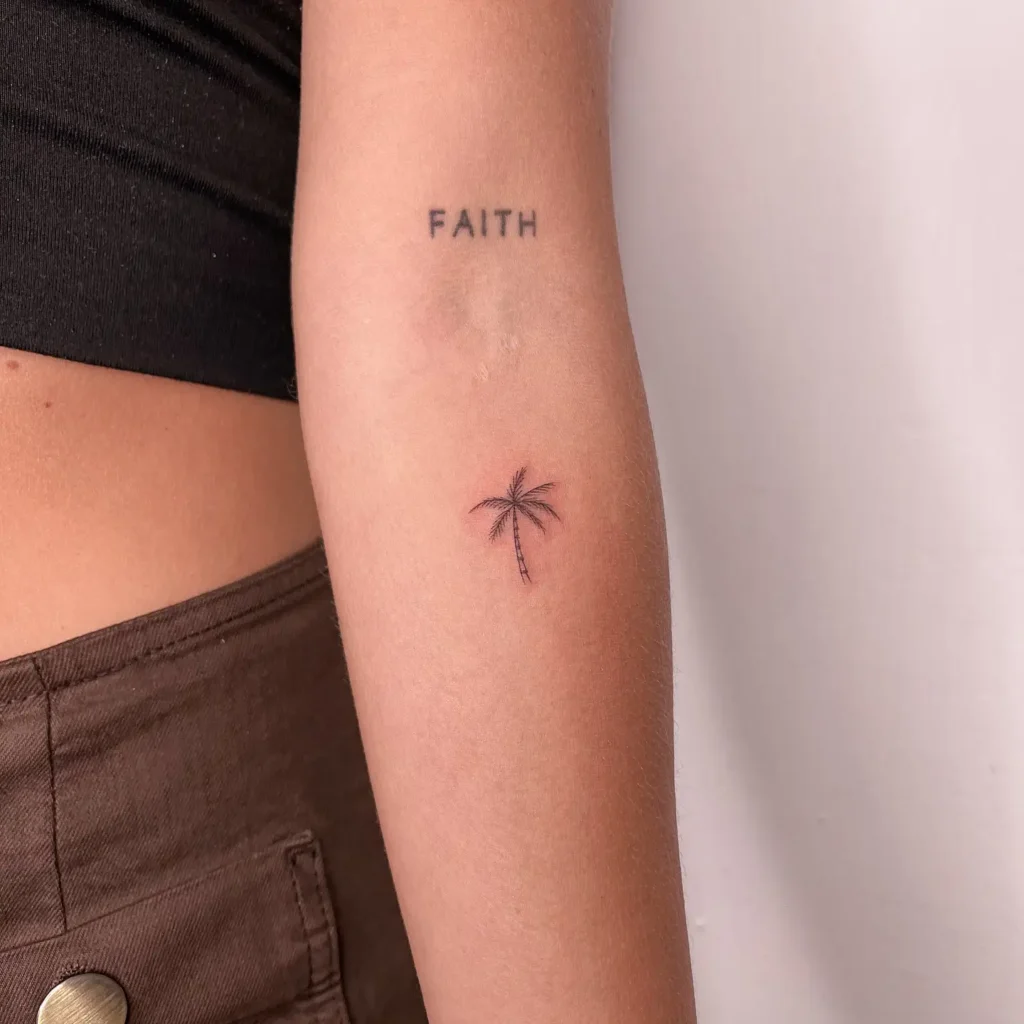 20. Tiny Palm Tree Tattoo on Arm
