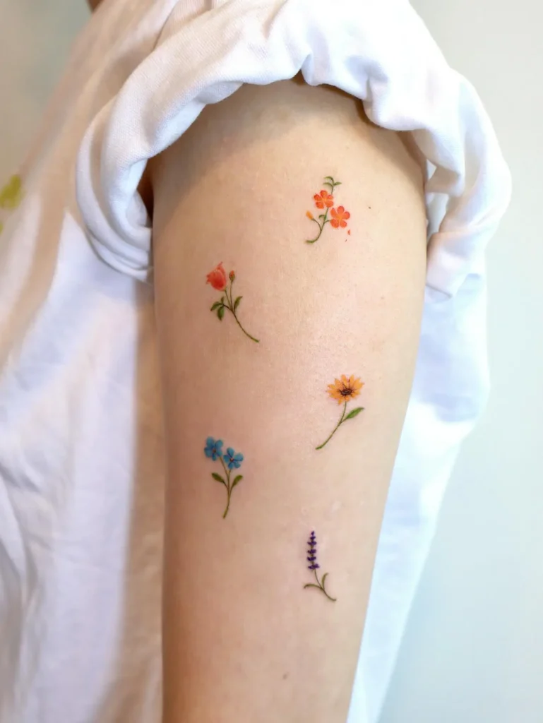 3. Colorful Wildflower Tiny Tattoos