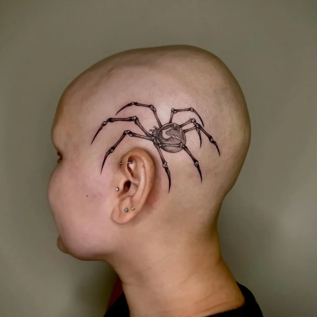 3. Mechanical Spider Skull Head Tattoo