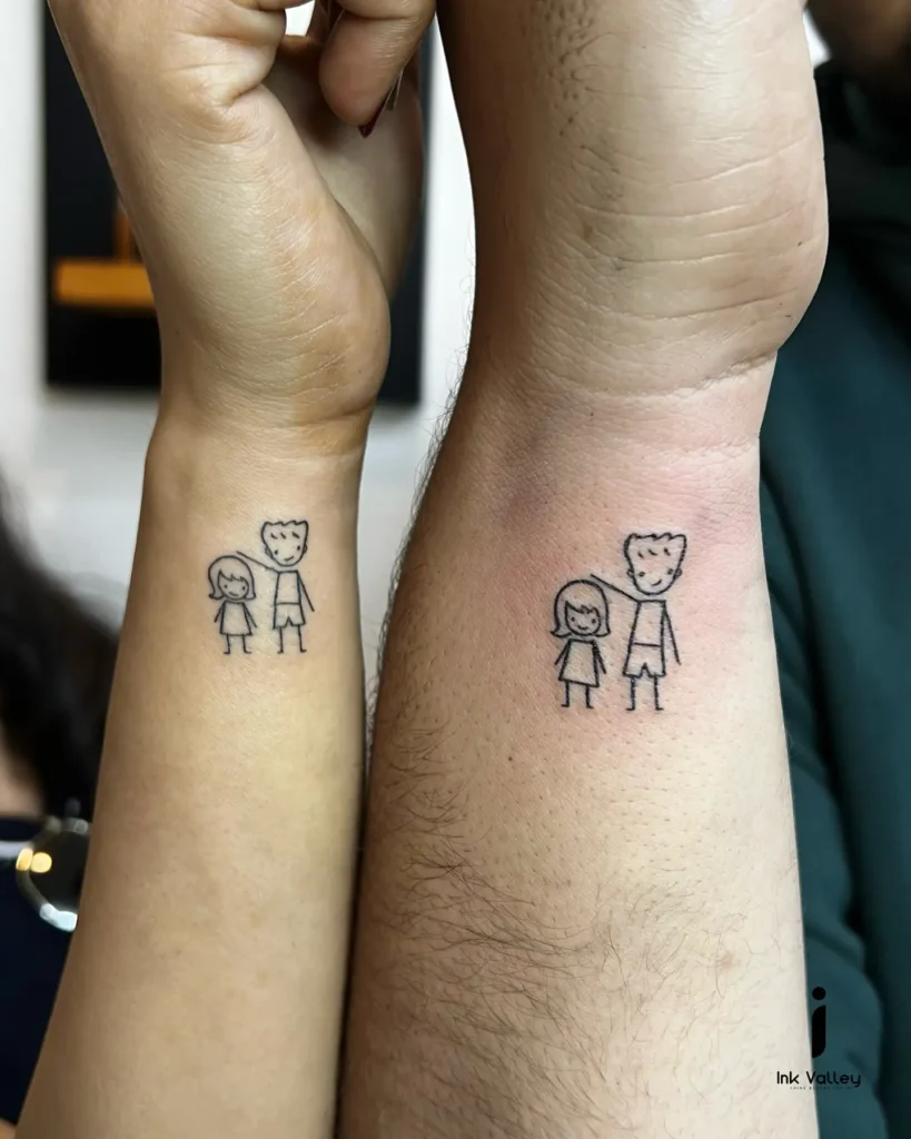 3. Stick Figure Siblings Holding On