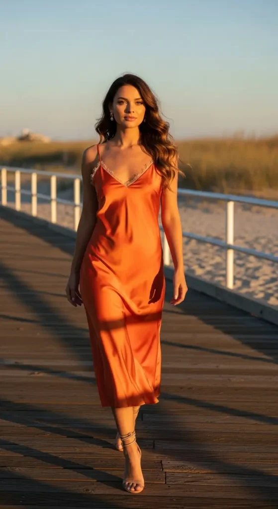 4. Satin Slip Dress in Sunset Tones