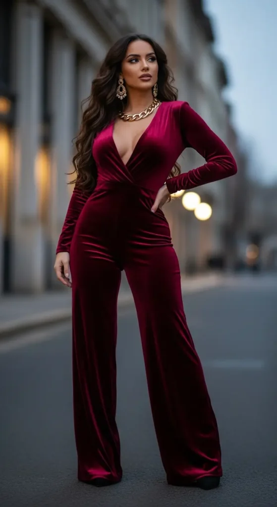 4. Velvet Glam Jumpsuit Look