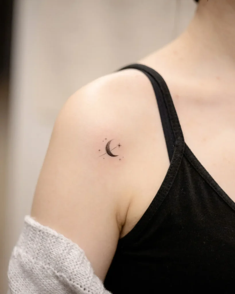 5. Crescent Moon and Stars Shoulder Tattoo