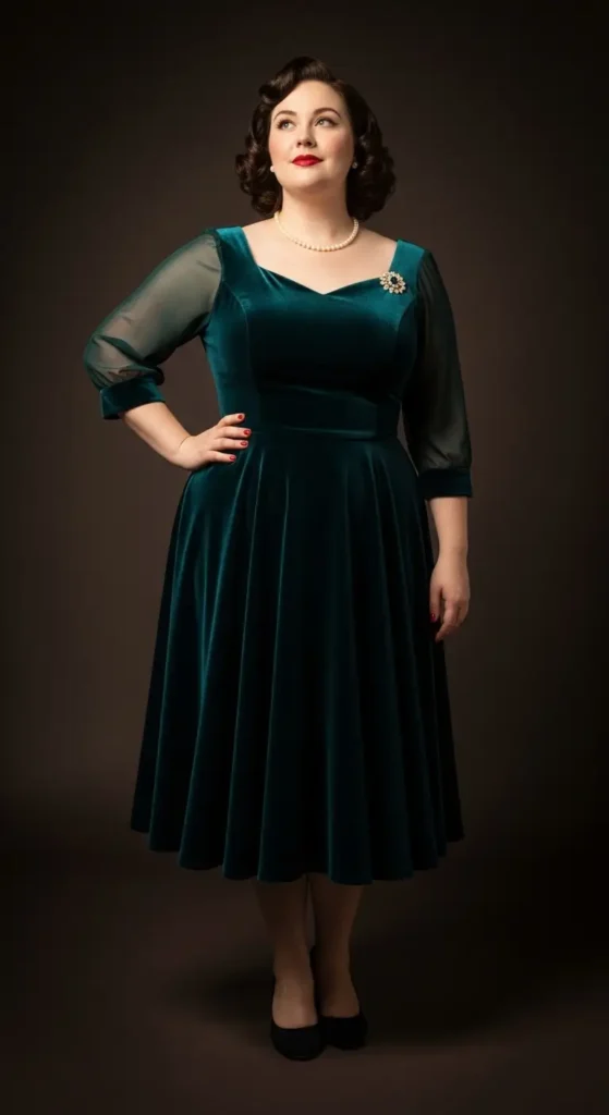 5. Emerald Velvet Vintage Swing Dress