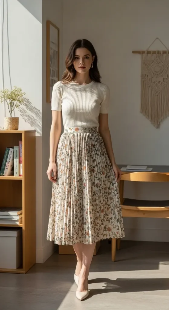 5. Midi Skirt + Short-Sleeve Knit