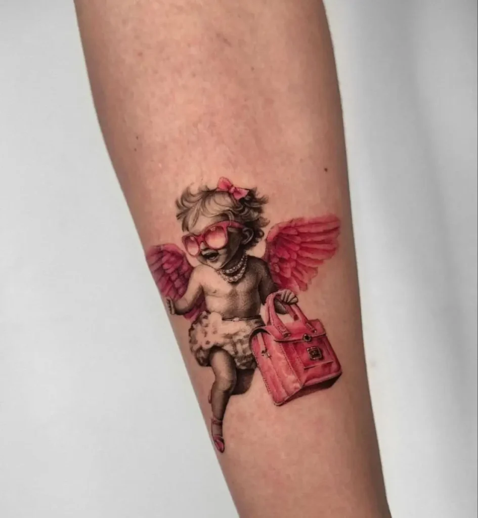 6. Fashionista Baby Guardian Angel Tattoo
