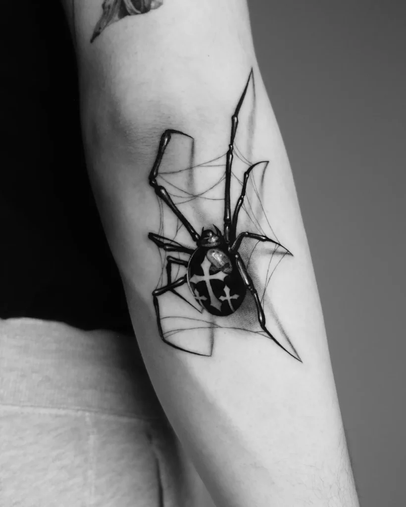 7. Cross-Bodied Widow Spider Tattoo