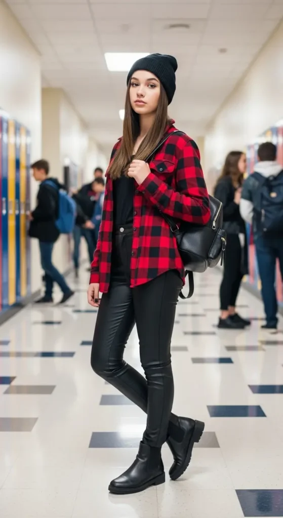 7. Flannel Shirt and Leather Pants