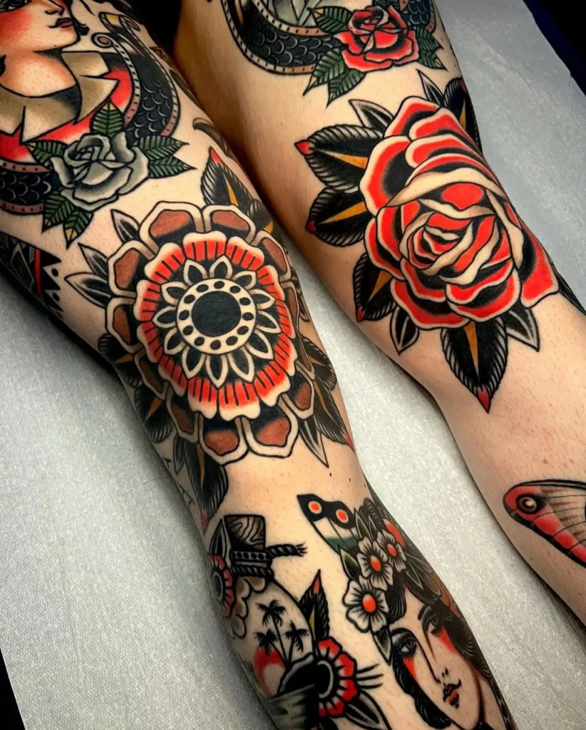 7. Traditional Mandala Knee Tattoo