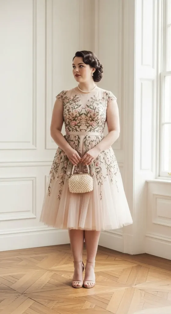 7. Vintage Floral Tea-Length Dress