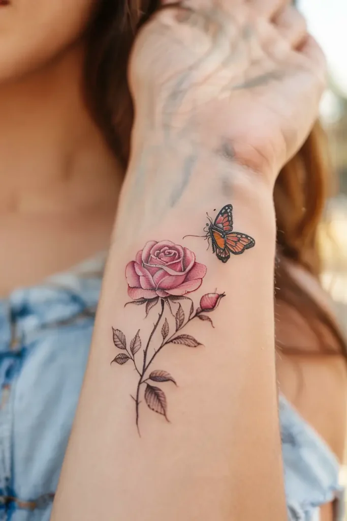 8. Butterfly Pink Rose on Wrist