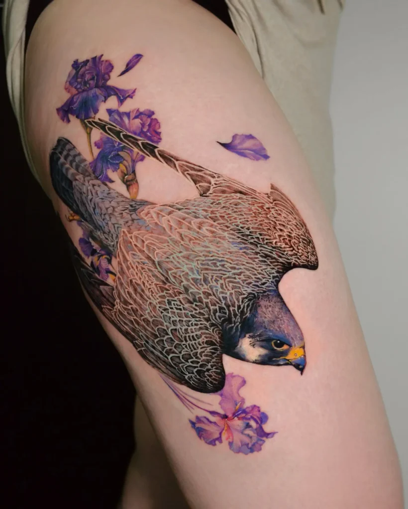 8. Falcon in Flight with Purple Iris