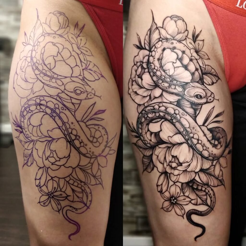 8. Floral Snake Thigh Stencil