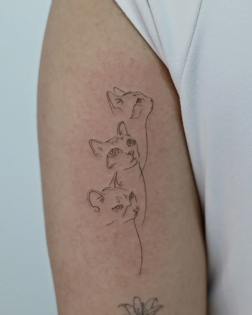 8. Trio Cat Linework Tattoo