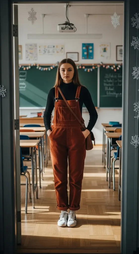 8. Turtleneck and Corduroy Overalls